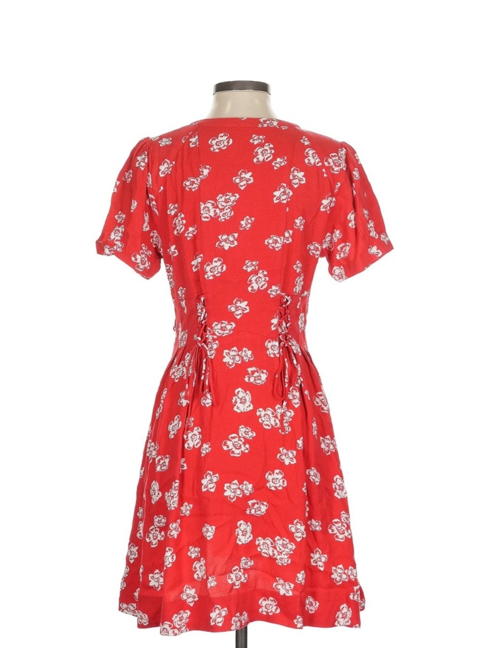 Free People Red Floral Tie-Detail Dress